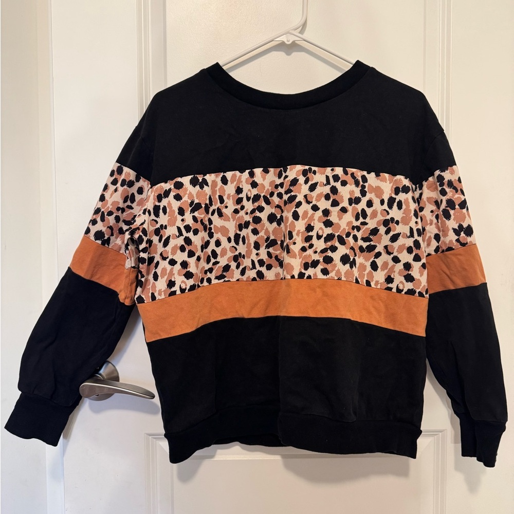 Skies Are Blue Leopard Colorblock Crewneck Sweatshirt Size S 🐆